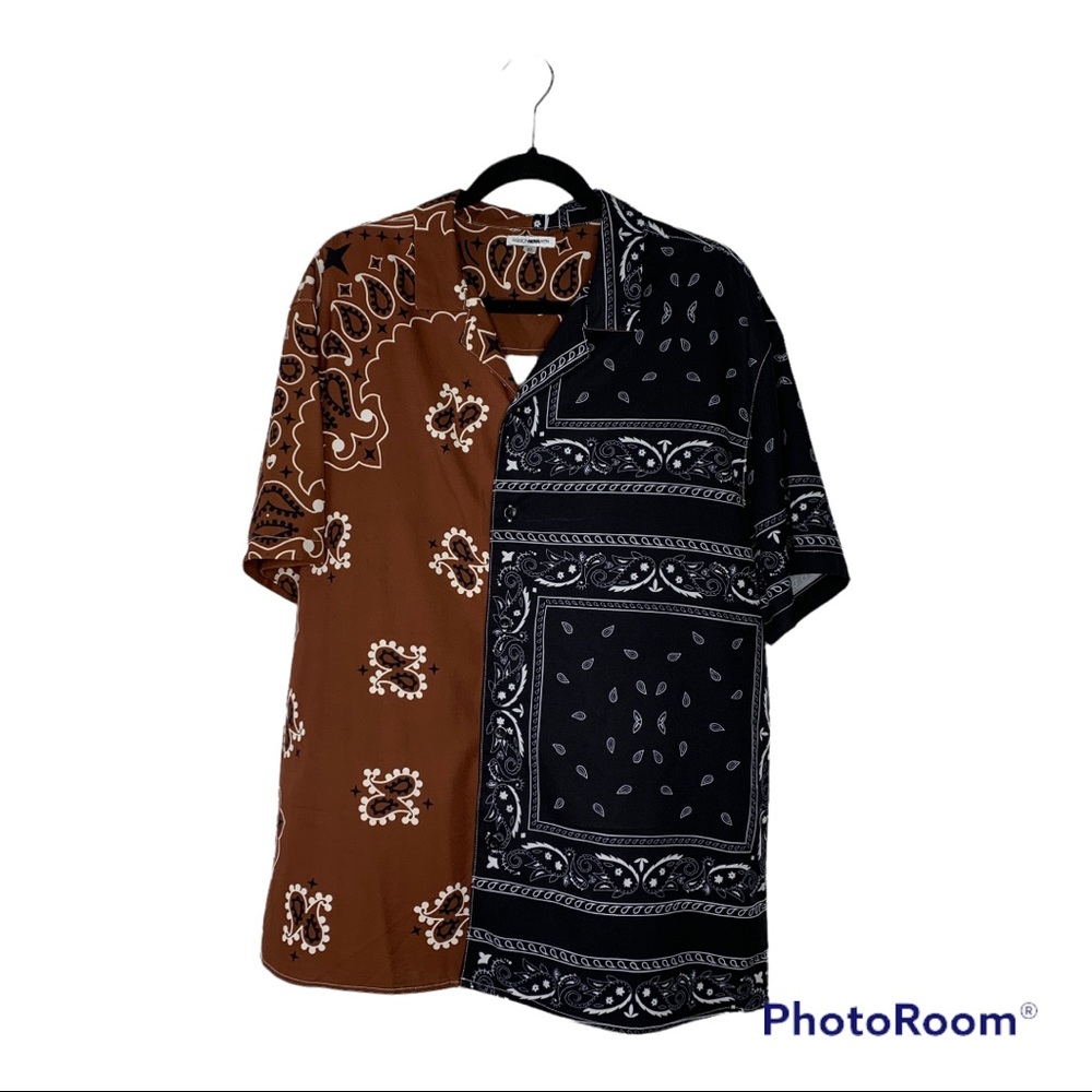 Fashion nova bandana print Cuban collar Hawaiian shirt mens.